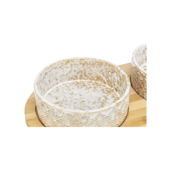 Trixie Set Voerbak / Waterbak Keramiek / Bamboe Wit / Natuur 2X800 ML 39X8X20 CM