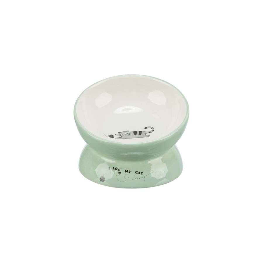 Trixie Voerbak / Drinkbak Kat Verhoogd Keramiek Salie / Wit 150 ML 13 CM
