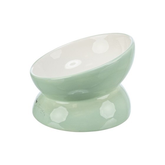 Trixie Voerbak / Drinkbak Kat Verhoogd Keramiek Salie / Wit 150 ML 13 CM