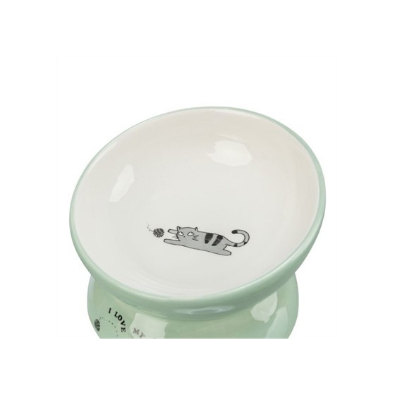 Trixie Voerbak / Drinkbak Kat Verhoogd Keramiek Salie / Wit 150 ML 13 CM