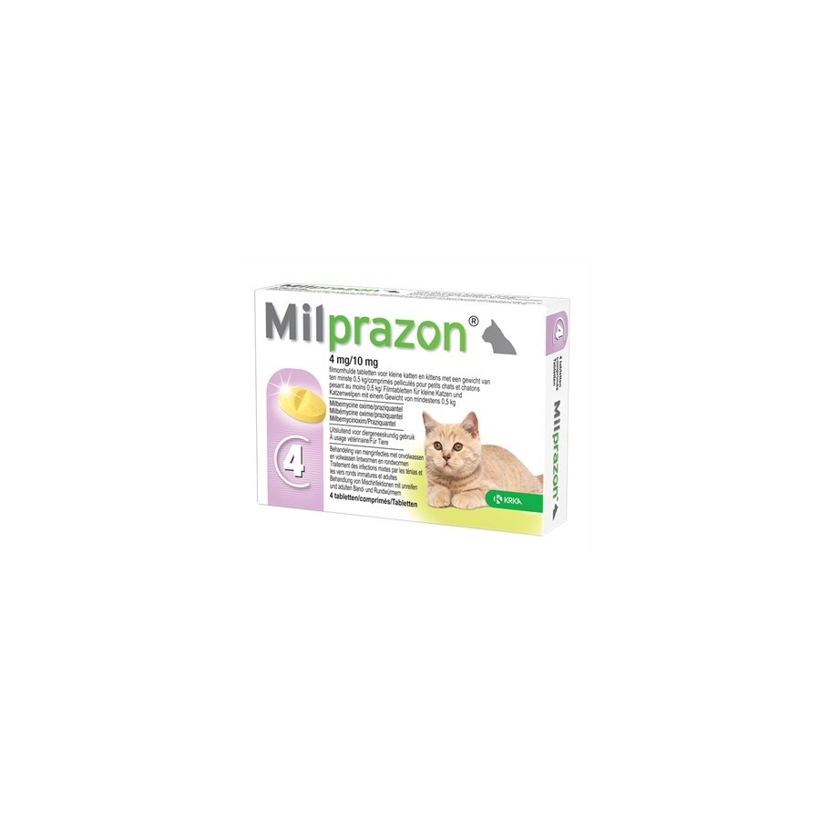 Krka - Milprazon Ontwormingstabletten Kat, 0,5kg 4mg/10mg 4tbl