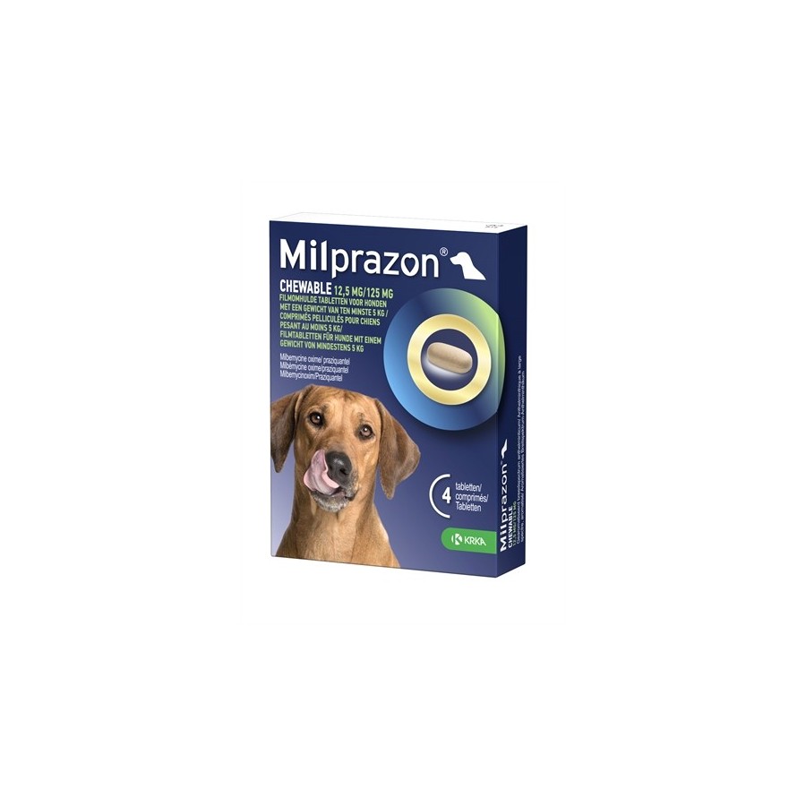 Krka - Milprazon Kauwtabletten Ontwormingstabletten Hond, 5kg 12,5mg/125mg 4tbl