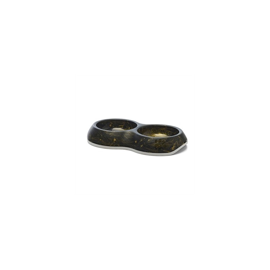 Savic - Voerbak Delice Dubbel Marble Zwart / Goud 26x15,5x4cm 2x200ml