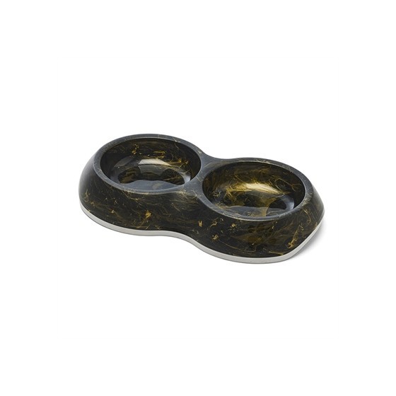 Savic - Voerbak Delice Dubbel Marble Zwart / Goud 26x15,5x4cm 2x200ml