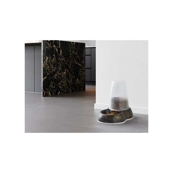 Savic - Voerdispencer Loop Marble Zwart / Goud, 26x17,5x23cm 1,5ltr