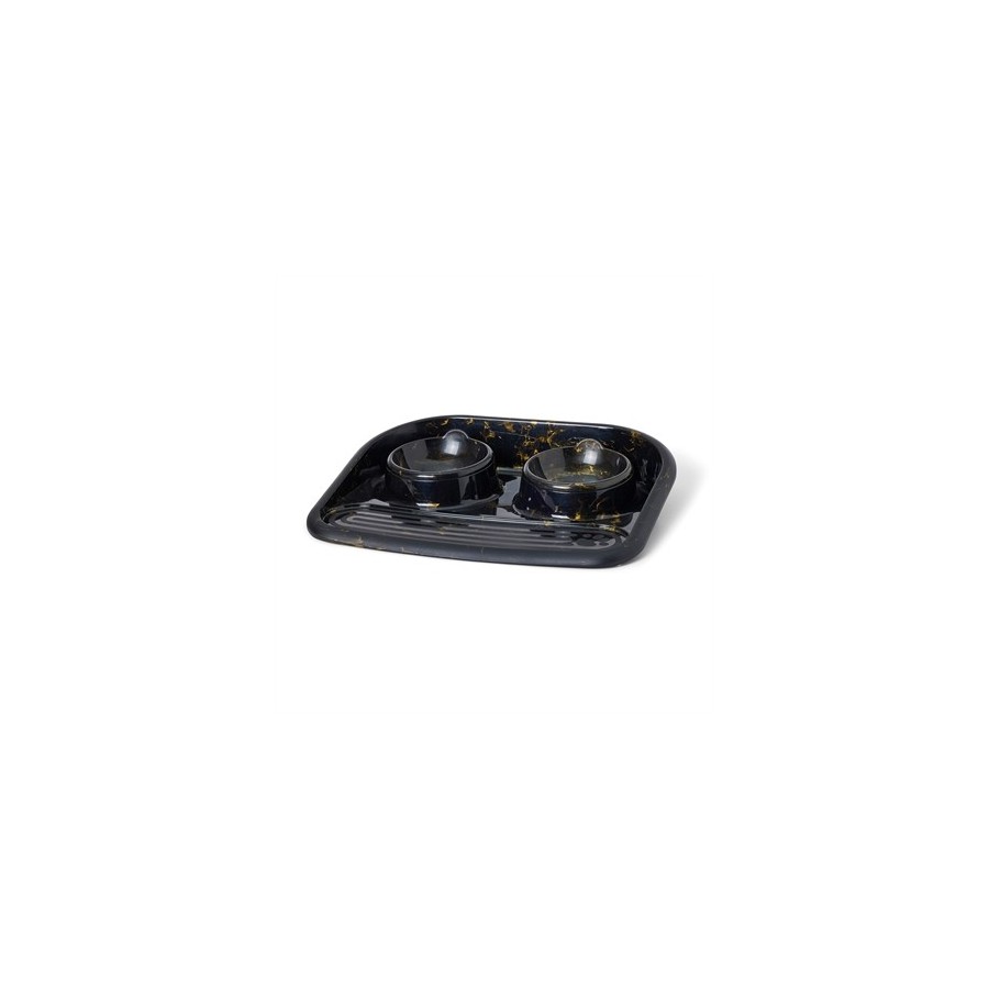 Savic - Butler Voerbak En Drinkbak Met Plateau Marble Zwart / Goud, 45x36x8cm 2x300ml