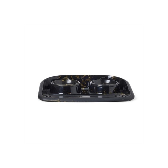 Savic - Butler Voerbak En Drinkbak Met Plateau Marble Zwart / Goud, 45x36x8cm 2x300ml