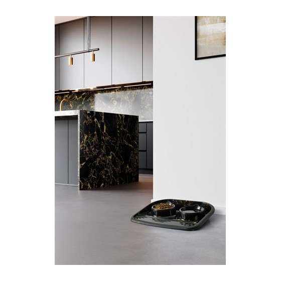 Savic - Butler Voerbak En Drinkbak Met Plateau Marble Zwart / Goud, 45x36x8cm 2x300ml
