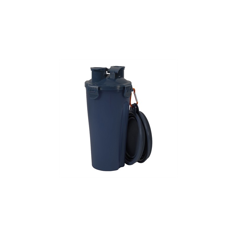 ZOLUX BVK 2IN1 REISSET FLES MET VOERBAK EN DRINKBAK BLAUW