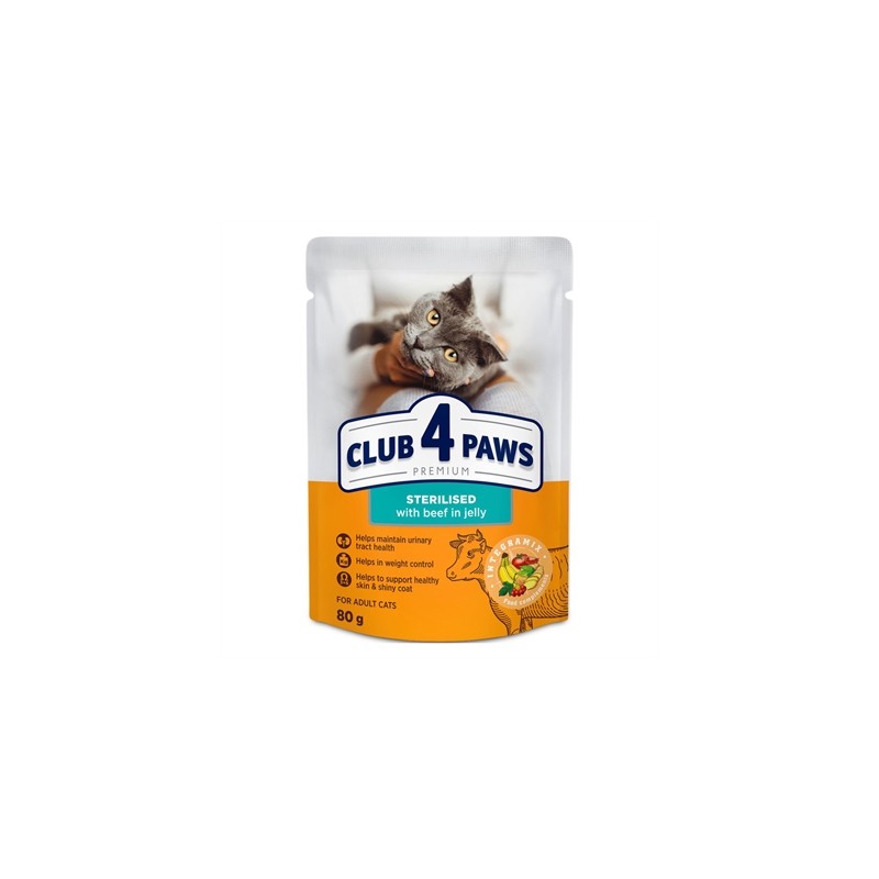 Club 4 Paws - Premium Adult Sterilised Rabbit In Jelly Pouch, 24x80gr