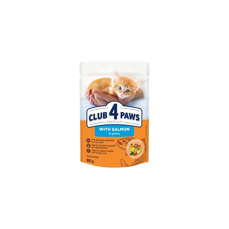 Club 4 Paws - Premium Kitten Salmon In Gravy Pouch, 24x80gr