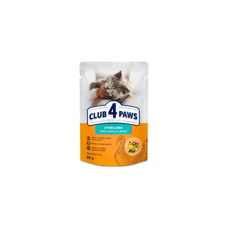 Club 4 Paws - Premium Adult Sterilised Turkey In Gravy Pouch, 24x80gr